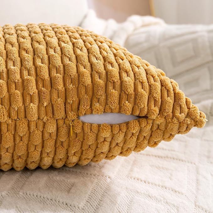 Set of 4 Mustard Yellow Decorative Throw Pillow Covers 22x22 Inch Corduroy - Image 6