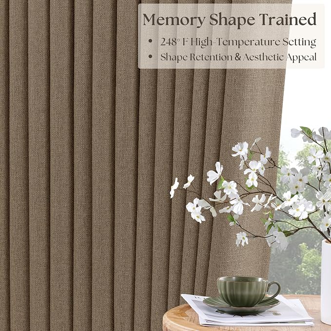 Latte Dual Layer Blackout 102 Inch Length Curtains 2 Panels Pinch Pleated | - Image 3