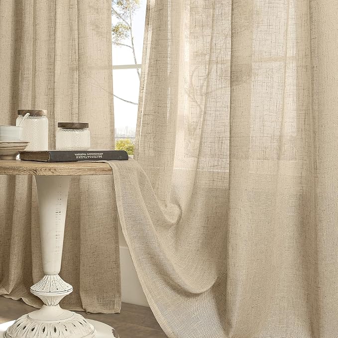Brown Sheer Linen Curtains 48 inches Length 2 Panels, Short Light Filtering - Image 8