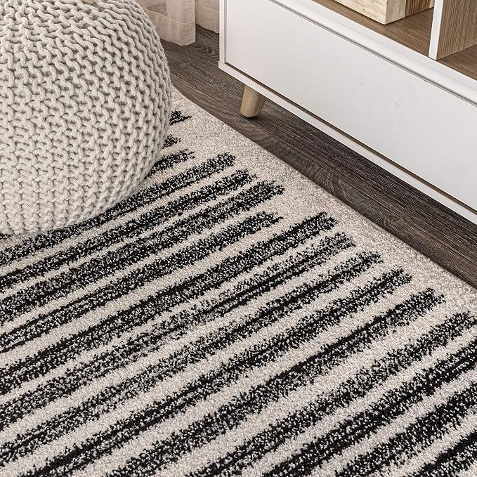 JONATHAN Y Khalil Modern Berber Stripe Cream/Black 4x4 Square Indoor Area Rug - Image 5