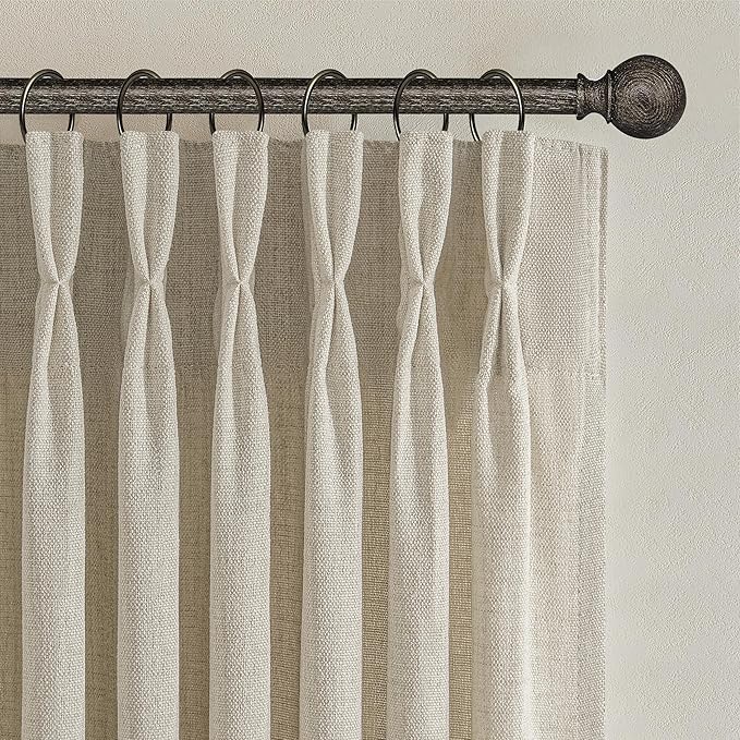 Warm Beige Flax Linen Memory Trained Pinch Pleated Sheer Curtains 90 Inches Long - Image 2