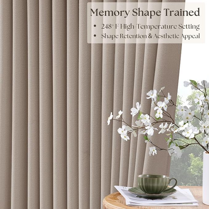 Burlywood Birch Linen Pinch Pleated Blackout Bedroom Curtains 84 Inch Long | - Image 4