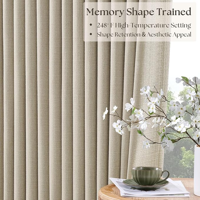 Oatmeal Beige Linen Pinch Pleat Blackout Curtains 84 Inches Long - Image 5