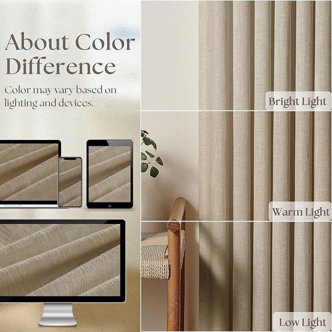 Neutral Pinch Pleated 96 Inch Greige Light Filtering Flax Linen Curtains | Flax - Image 4