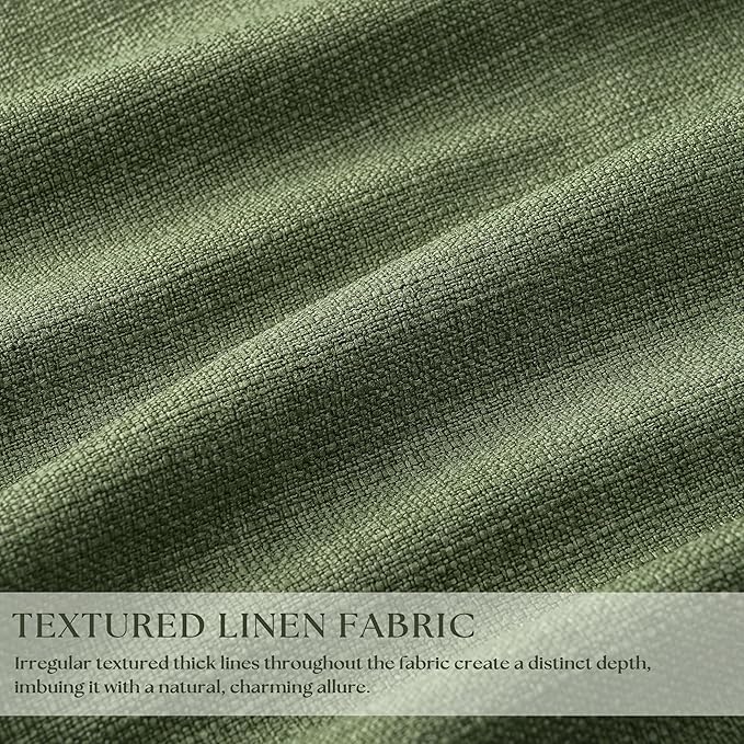 90 Inch Olive Green Linen Pinch Pleated Blackout Curtains - Image 3