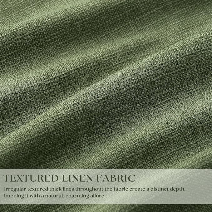 96 Inch Olive Green Linen Pinch Pleated Blackout Curtains - Image 3