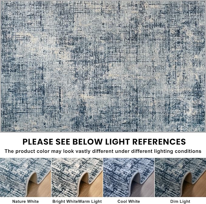 6x9 Washable Area Rug for Living Room Bedroom: Non-Slip Modern Blue Gold | - Image 9