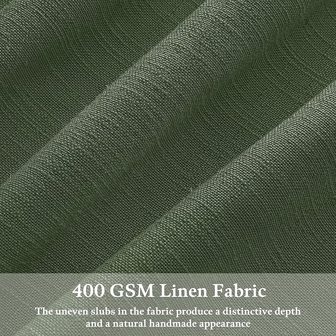 84 Inch Linen Pleated Dark Olive Green Light Filtering Country Curtains 50W | - Image 3